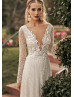 Bling Bling Ivory Lace Long Sleeve Beading Wedding Dress